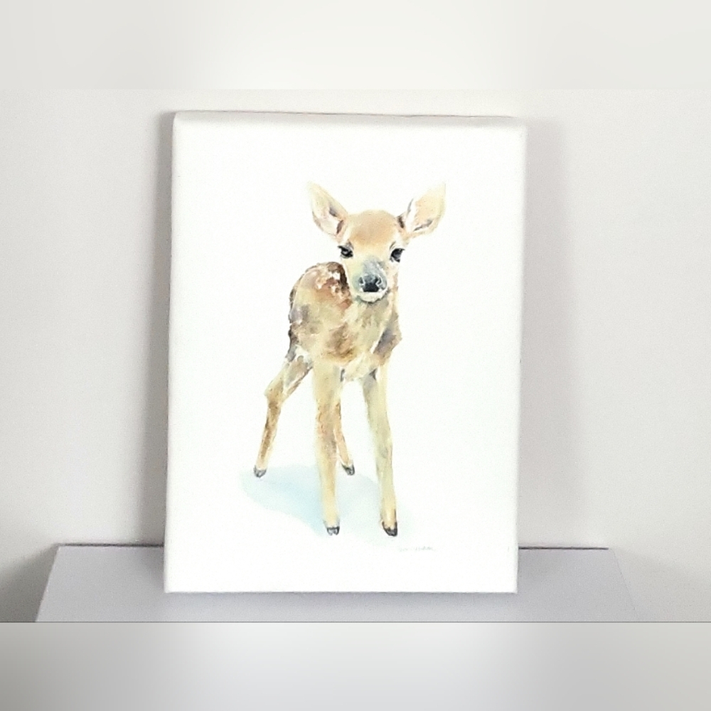 Susan Windsor Hand Embellished Giclee of Deer  Fawn Canvas Art. 12 X 16 Inches